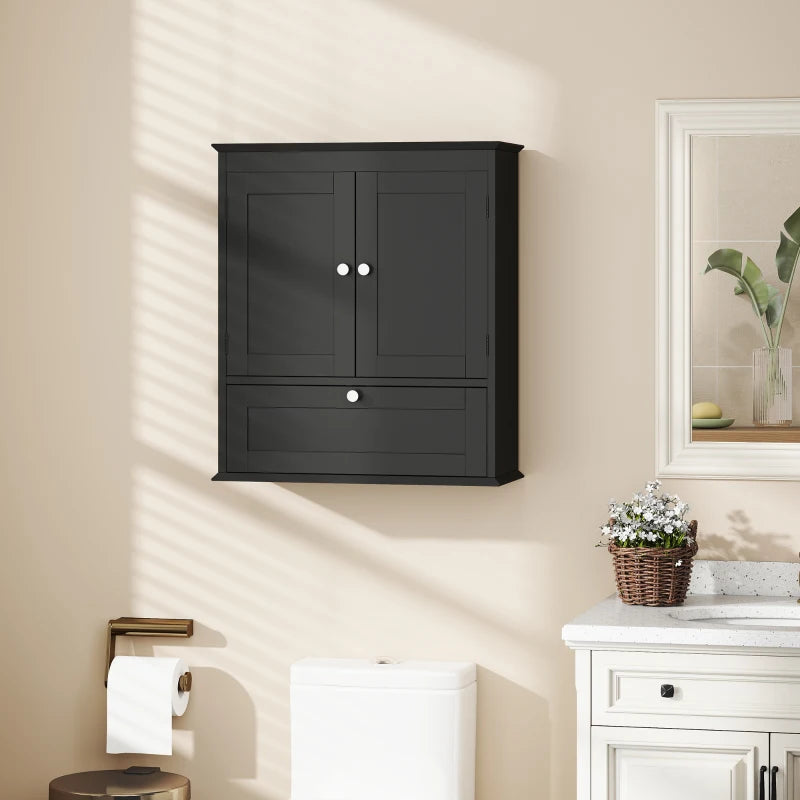 Medicine Cabinet with Adjustable Shelf, Bathroom Wall Cabinet Bathroom Cabinet with Recessed Panels, Black