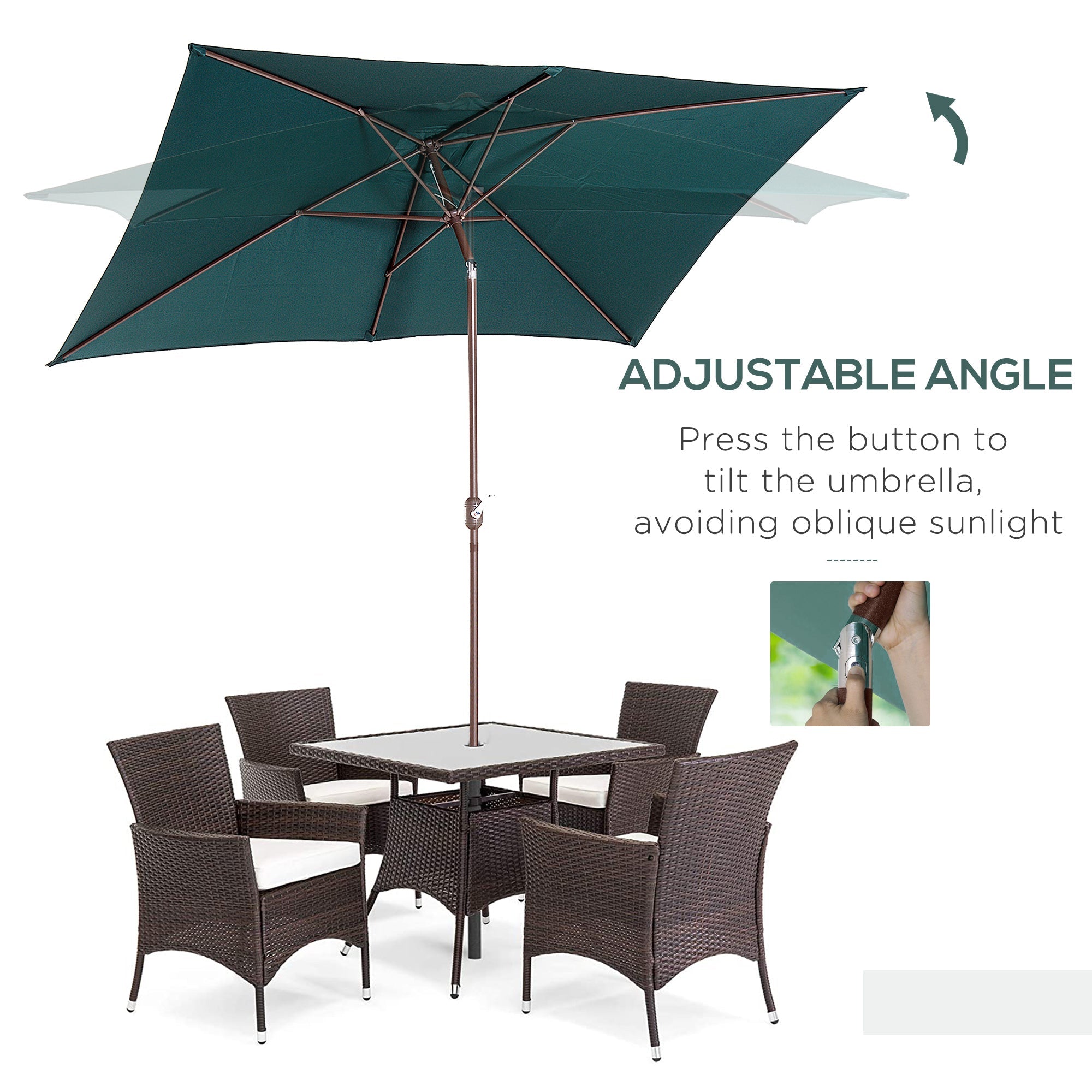 Outsunny 6.5x10ft Rectangle Aluminum Patio Umbrella Garden Parasol Outdoor Sunshade Tilt Crank Canopy Green