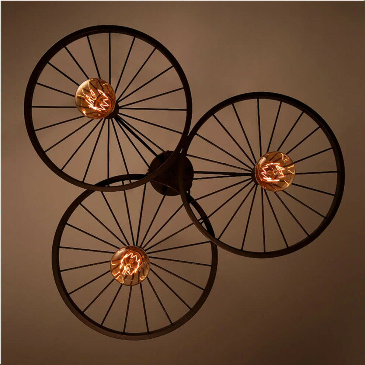 Industrial 3-Head Rustic Red Wheel Pendant Light ~1678