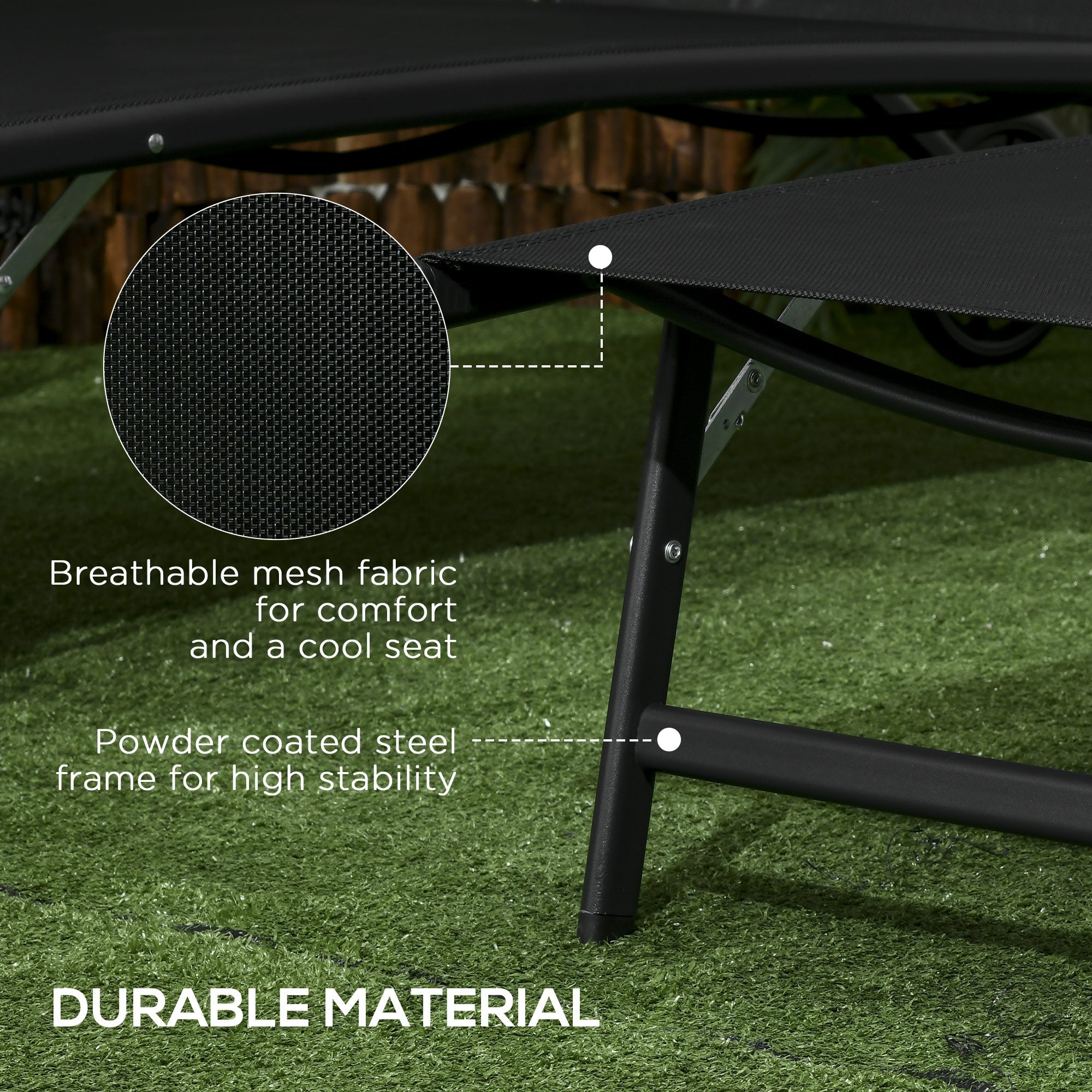 Outsunny 2PC Lounge Chairs w Wheels 5-Level Adjustable Backrest Garden Backyard Patio Poolside Black