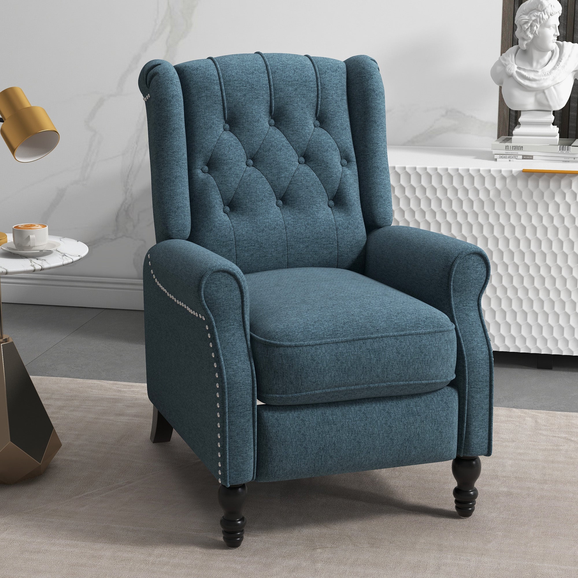 HOMCOM Wingback Reclining Chair: Button-Tufted, Footrest, Rolled Armrests, Living Room, Blue