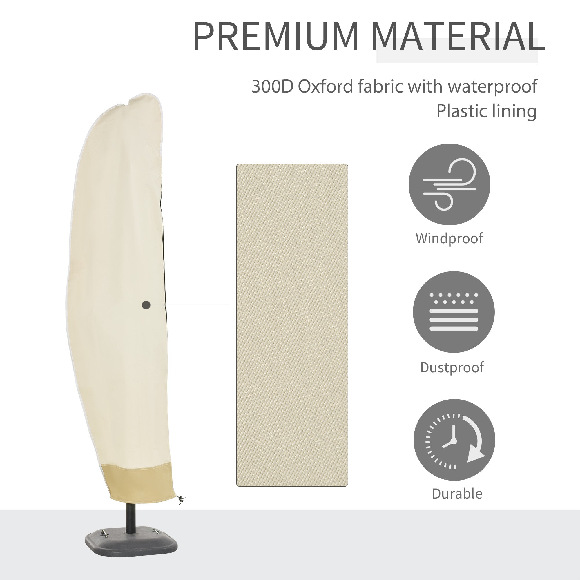 Outsunny Beige & Coffee Patio Offset Umbrella Cover 86.6" Outdoor Furniture Protector Durable Patio Accessory