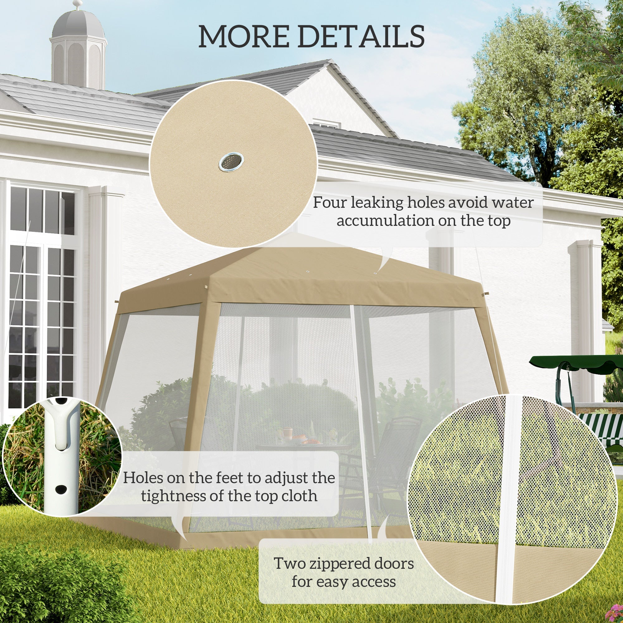 Outsunny 10x10ft Party Tent Canopy with Netting, Patio Screen House Slant Leg Outdoor Gazebo Sun Shade Shelter, Khaki