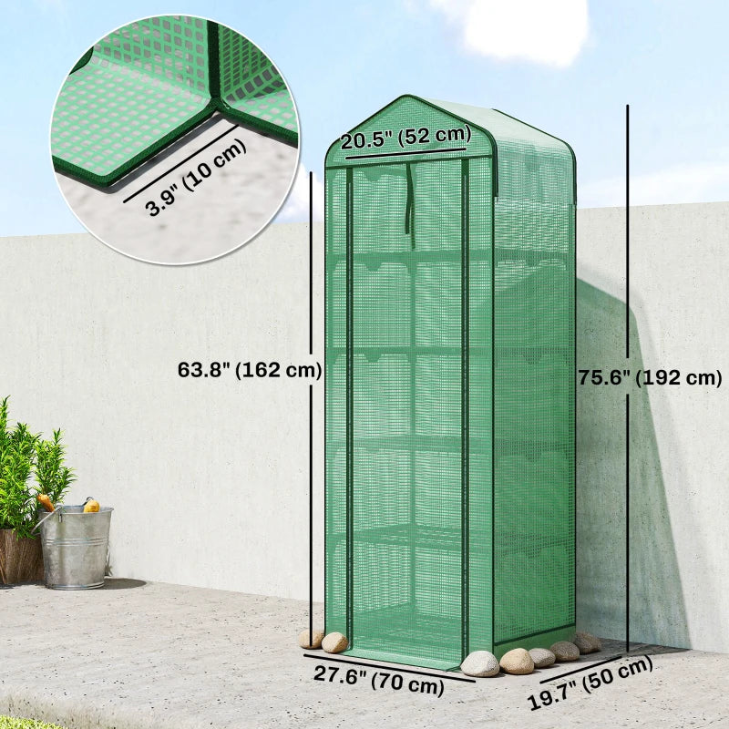Mini Greenhouse with Screen Roof, Portable Small Greenhouse with Roll-Up Zipper Door, 27.6" x 19.7" x 75.6", Green