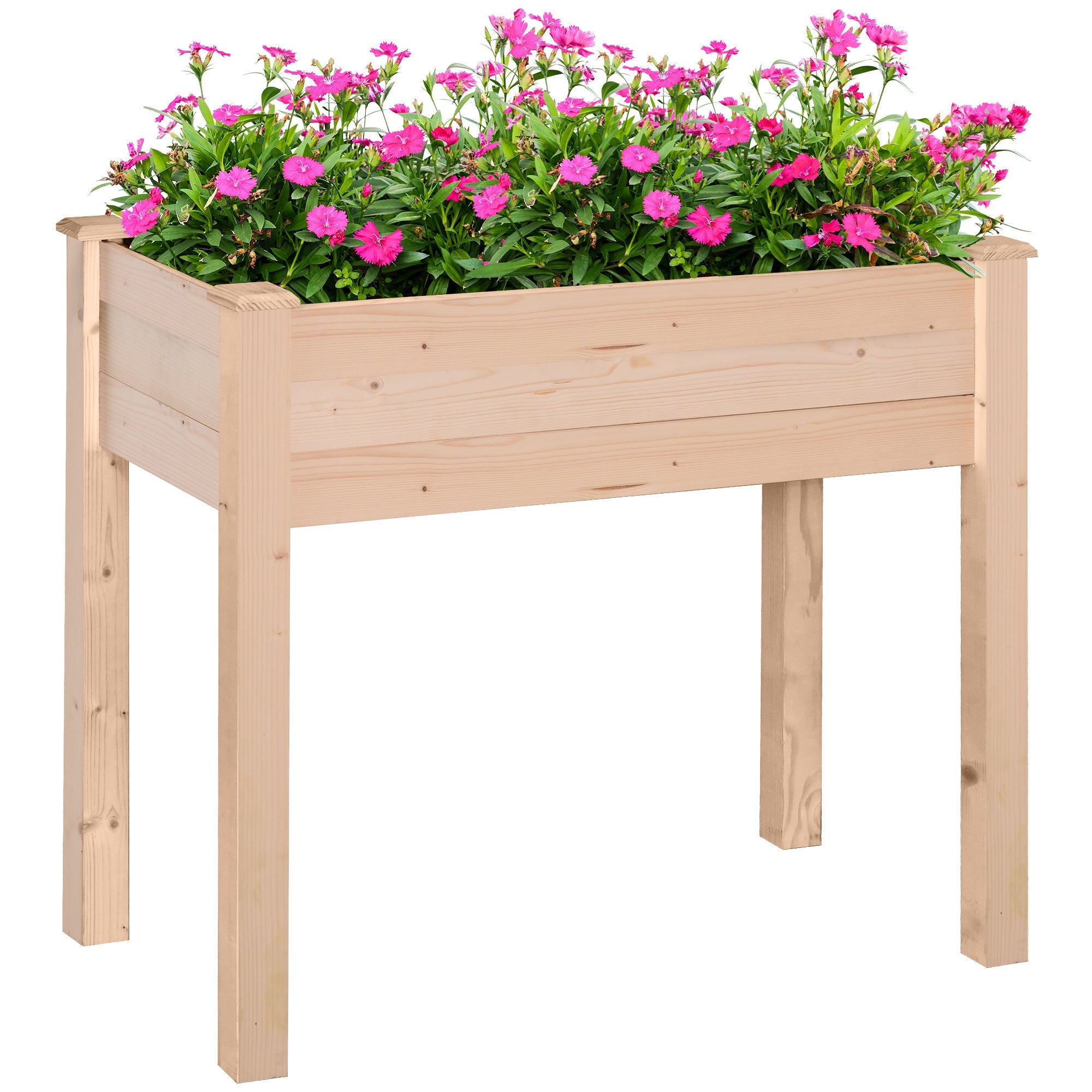 Outsunny 34"x18"x30" Wooden Patio Elevated Garden Bed Outdoor Flower Stand Yard Natural Plant Table Raised Flower Planter