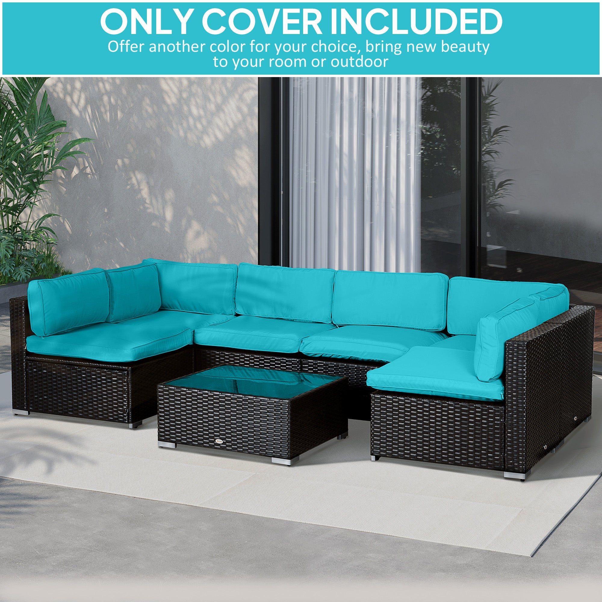 Outsunny 14pc Rattan Sofa Set Cover Replacement, Durable Polyester, No Cushion, Refresh Your Patio - Turquoise