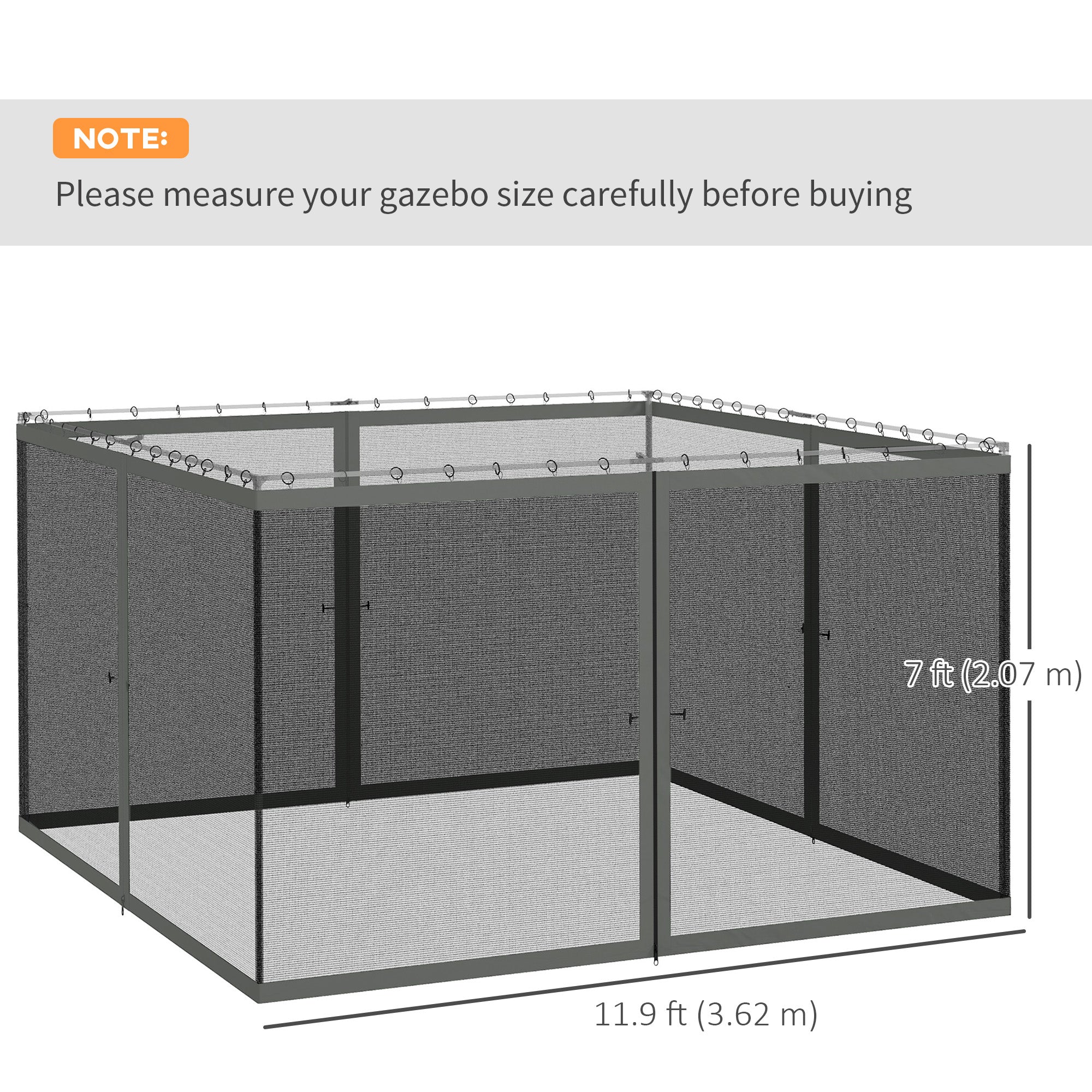 Outsunny Replacement Mosquito Netting for Gazebo 12' x 12' Black Screen Walls for Canopy with Zippers