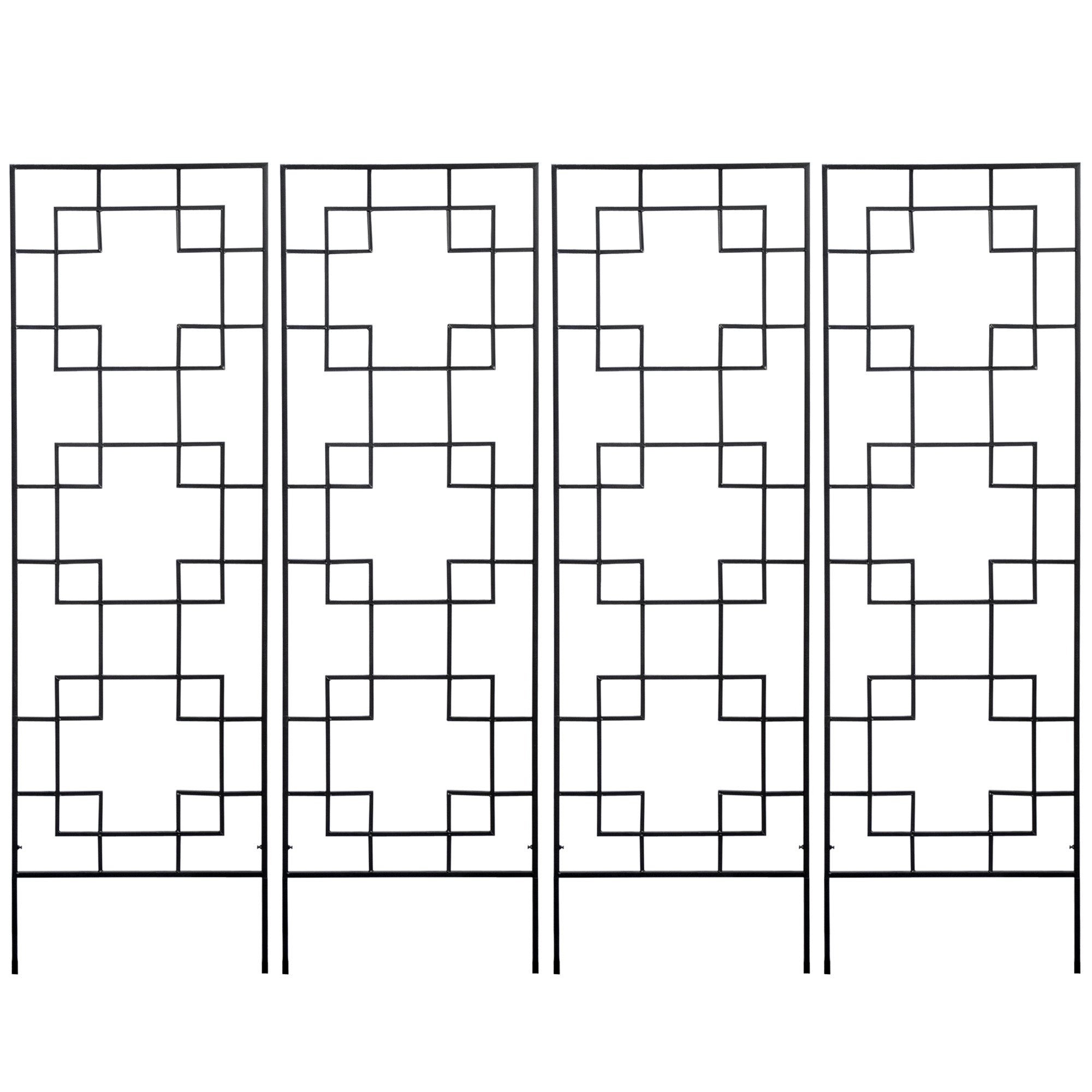 Outsunny 72in Garden Trellis with 4 Mental Grid Panels for Roses, Cucumbers & Vine Plants, Rust-Resistant for All Weather Use