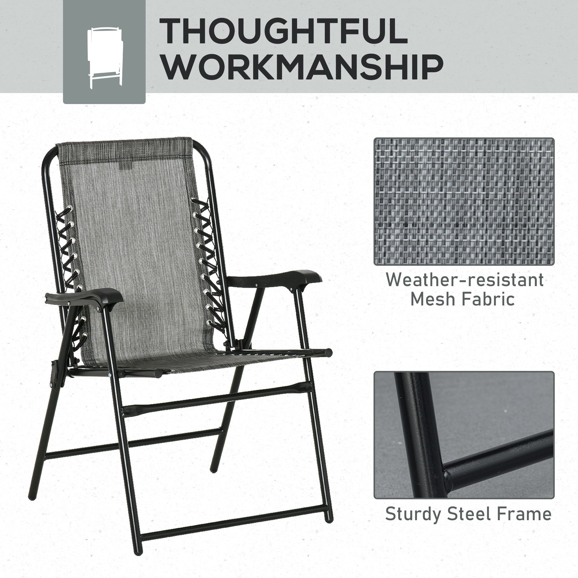 Outsunny Portable Patio Perfection: Folding Chairs 2pc Set with Armrests, Outdoor Camping, Garden, Beach Seating in Grey
