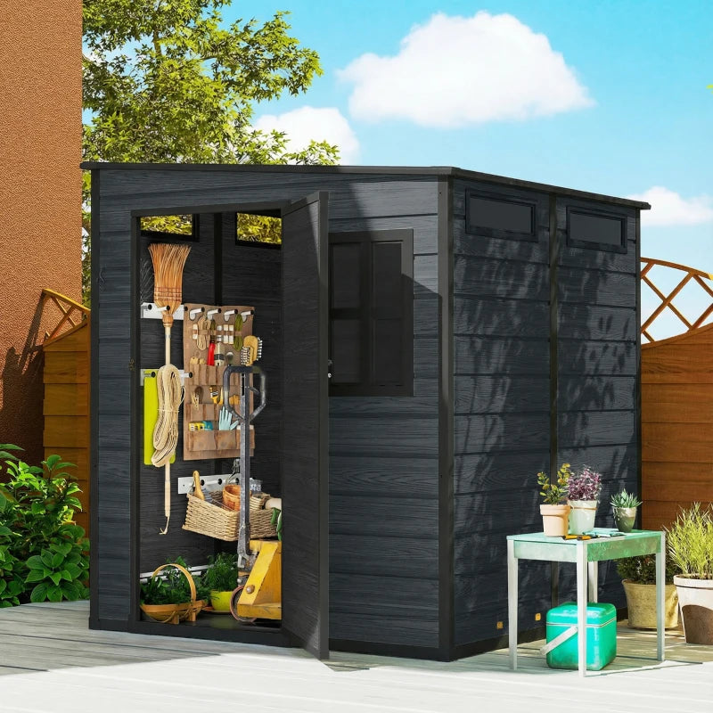 Outdoor Storage Shed with Lockable Door, Garden Shed with Vents and Windows for Backyard, Dark Grey