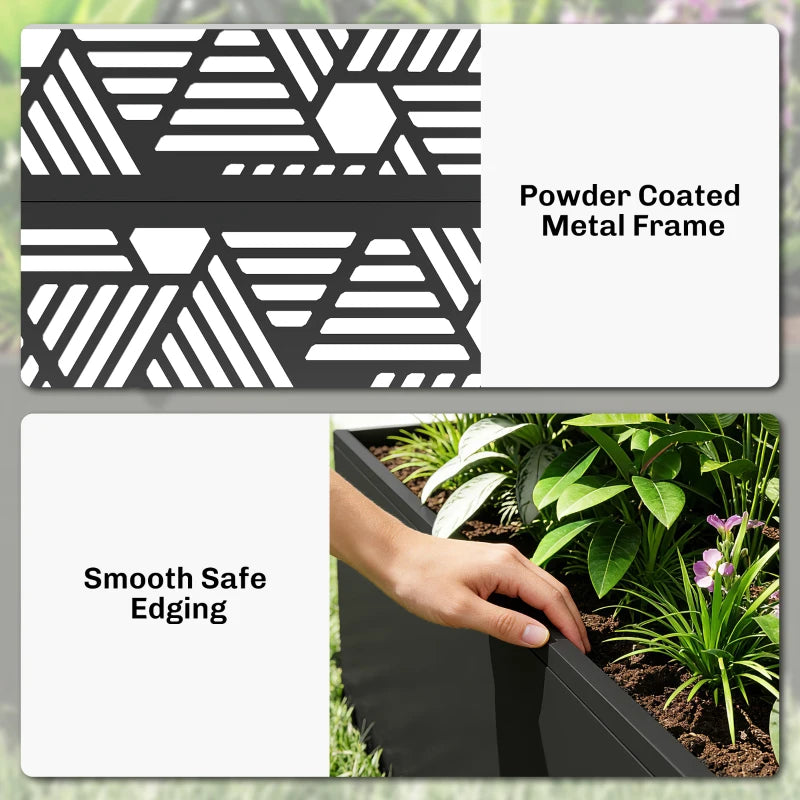 Metal Planter Box with Trellis, 70" Tall Raised Garden Bed with Privacy Screen, Hexagon and Line Cut-Out