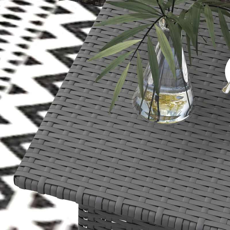 Wicker Outdoor Side Table, 20" Square Patio End Table w/ Full Woven Top, Grey