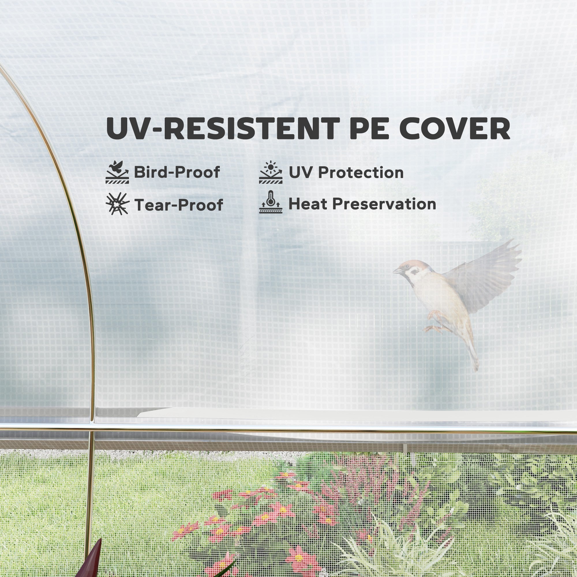 Outsunny 19.5' x 10' x 6.6' Tunnel Greenhouse Outdoor Green House with Roll-up Mesh Sidewalls, Mesh Door, Galvanized Steel, White