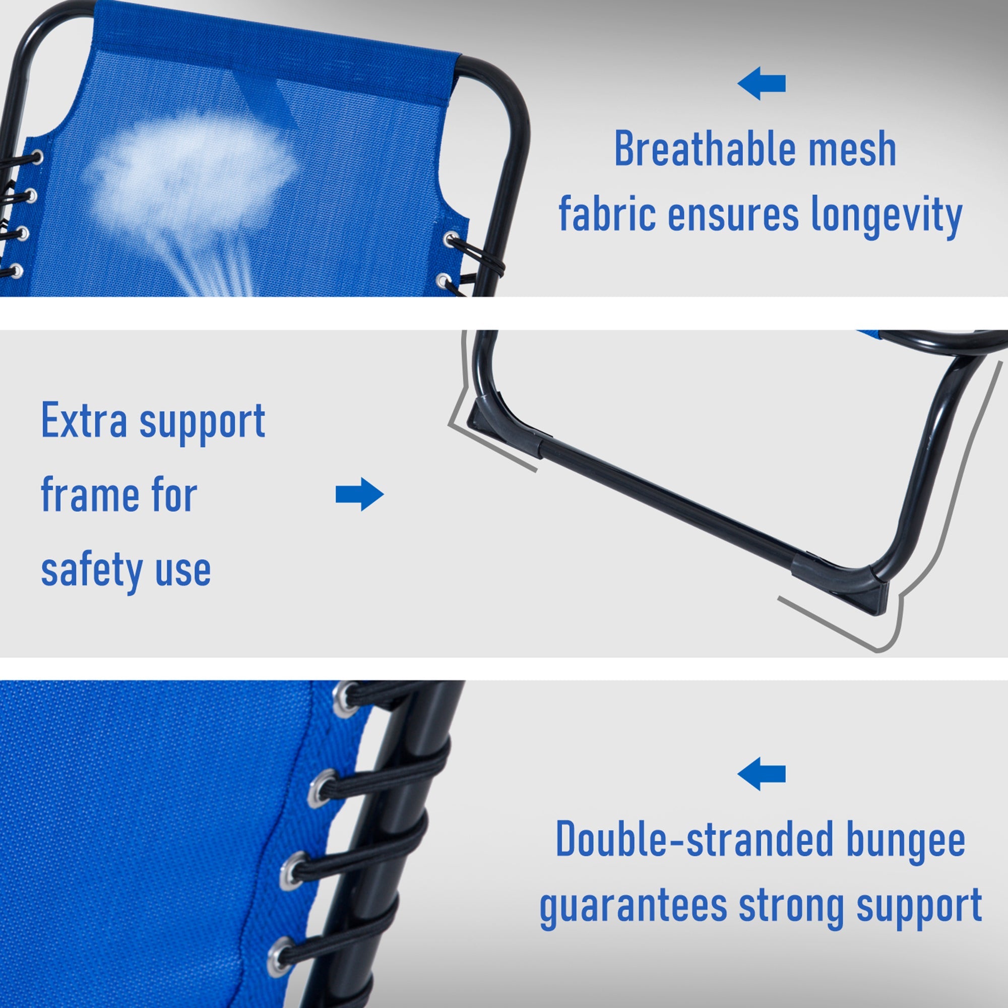 Outsunny Adjustable Folding Beach Bed 4-Level Reclining Lounger Lightweight Portable Outdoor Navy Blue