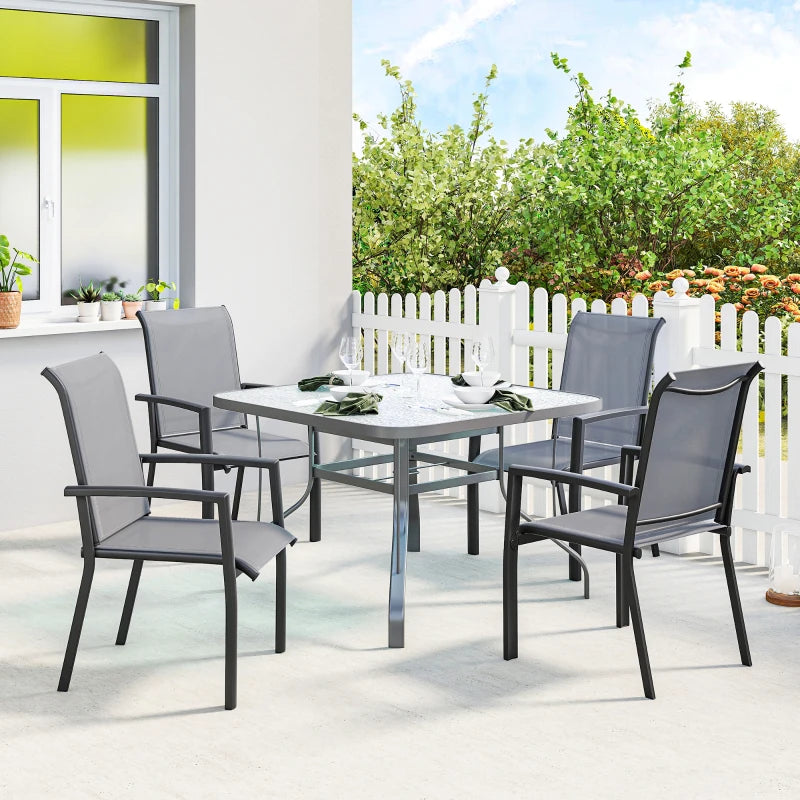 Stackable Patio Chairs Set of 4, Outdoor Dining Chairs with All Weather Breathable Mesh and Armrests, Grey