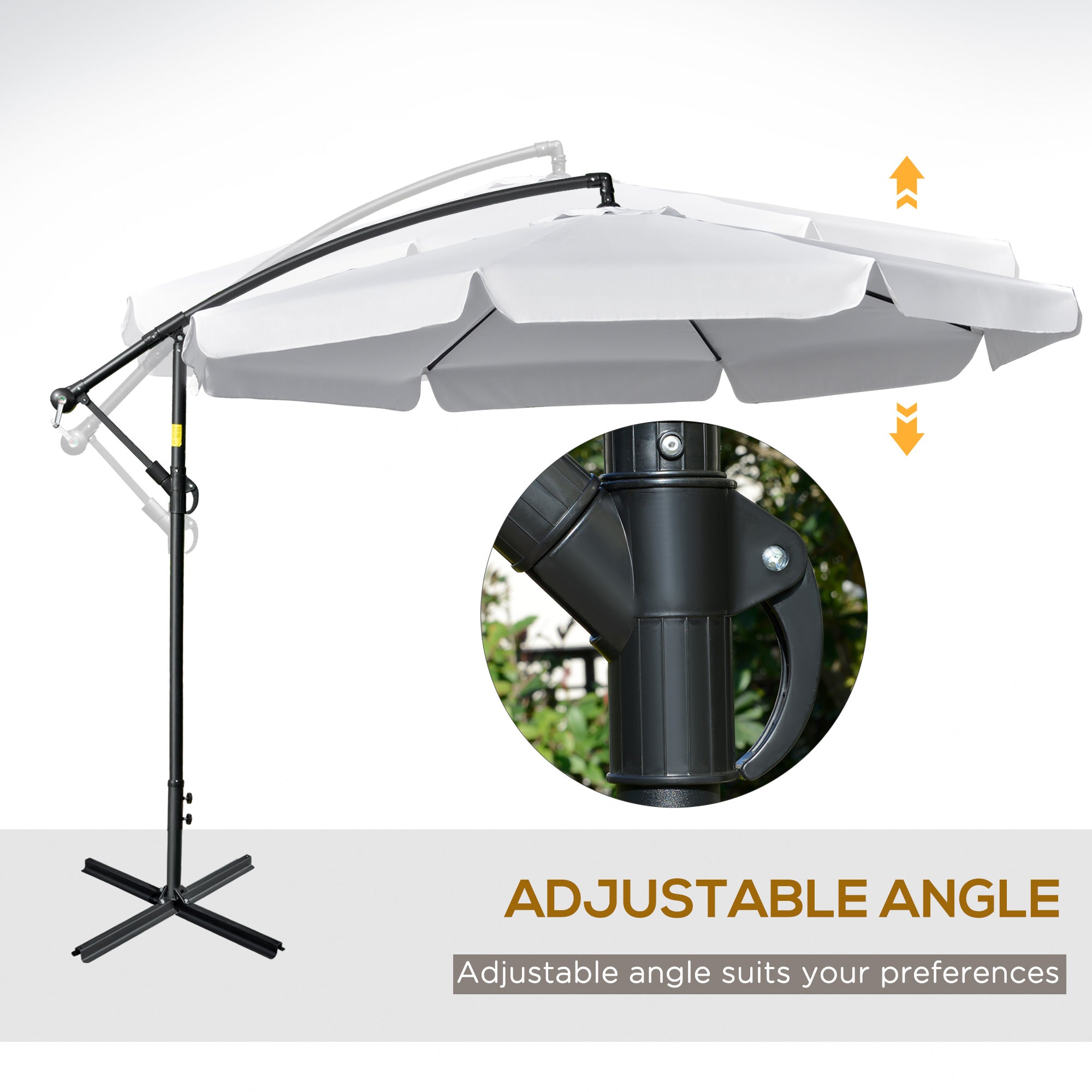 Outsunny 11FT White Offset Patio Umbrella Cantilever Easy Tilt Cross Base 8 Ribs Sun Shade for Garden