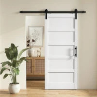 HOMCOM 36" x 84" Shaker Style Sliding Barn Door with Hardware Kit, Handle & Quiet Track System – White Wood Grain