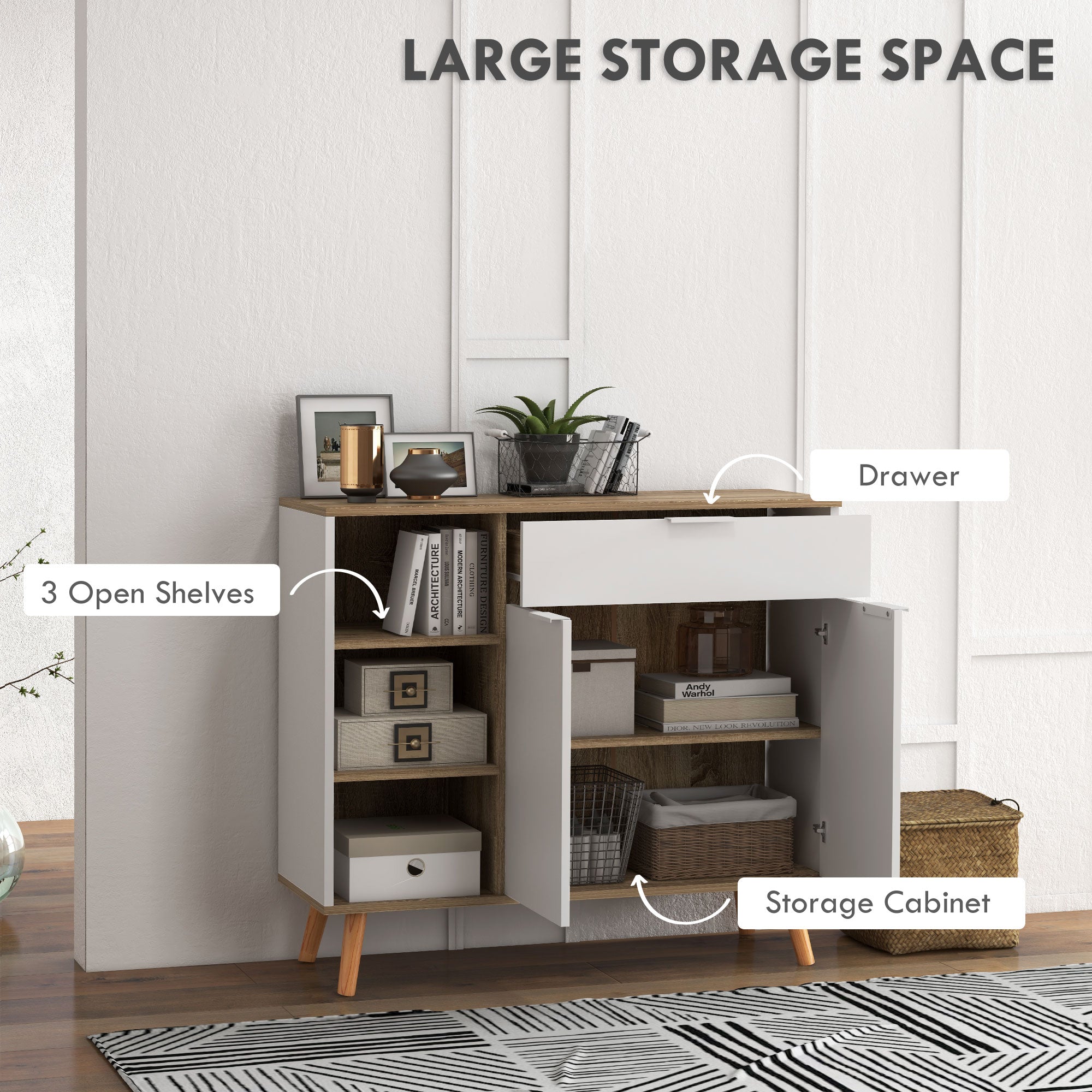 HOMCOM Contemporary Sideboard Cabinet with Doors Drawer Adjustable Shelves for Dining Room Kitchen Storage
