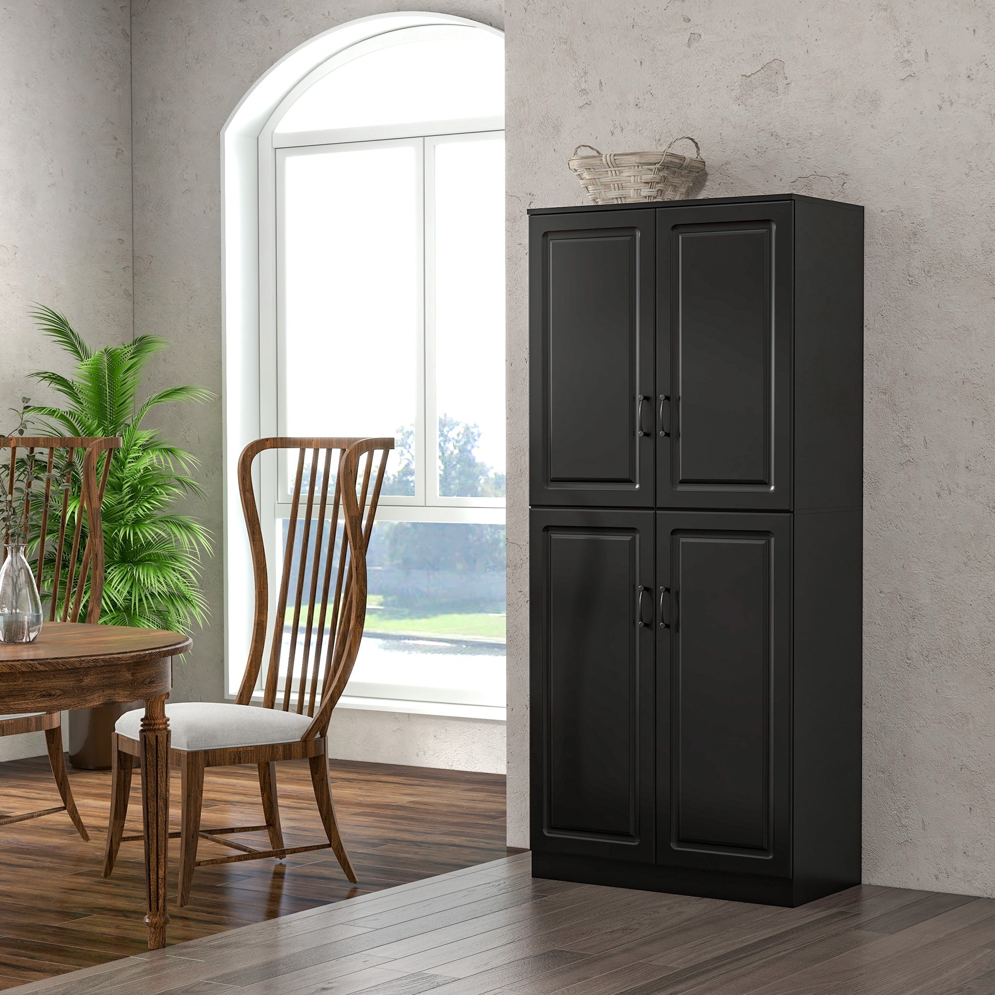 HOMCOM 71" Black Kitchen Pantry Cabinet Freestanding Storage with Hinged Doors Adjustable Shelves