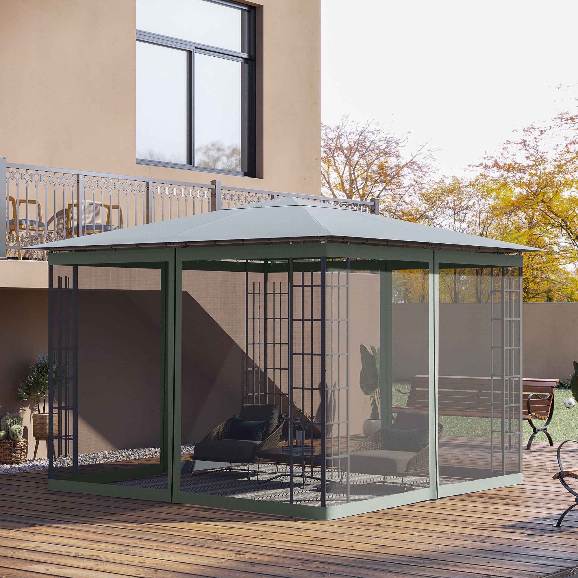 Outsunny Gazebo Mosquito Netting Replacement 10x10', Screen Walls for Canopy with Zippers, Outdoor Use, Black