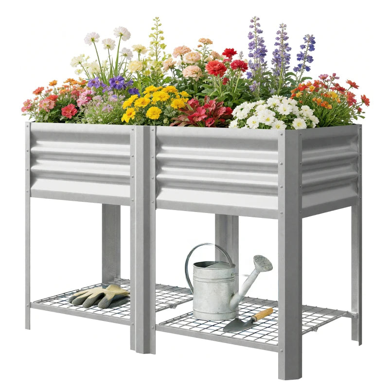 Raised Garden Bed with Legs Storage Shelf Elevated Planter Box 31.5" for Flowers Vegetables Silver