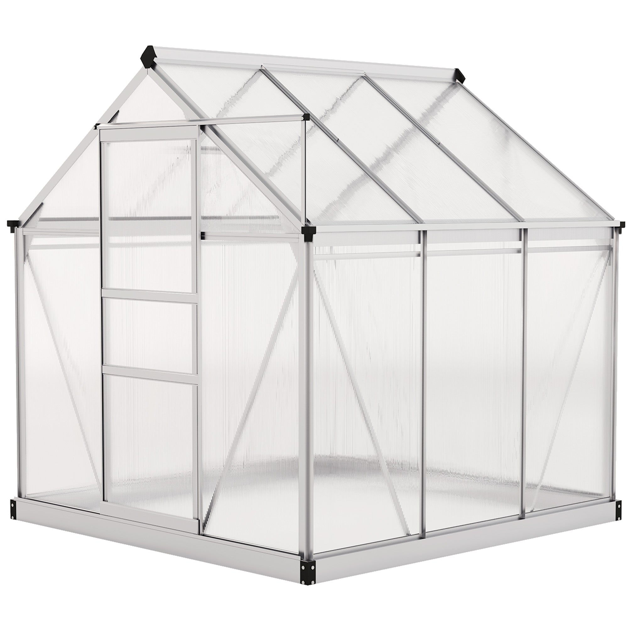 Outsunny 6' x 6' x 6.6' Polycarbonate Greenhouse, Walk-In Green House Kit Garden, Plants Grow, Galvanized Sheet Aluminum Frame with Rain Gutter, Vent and Sliding Door, Silver