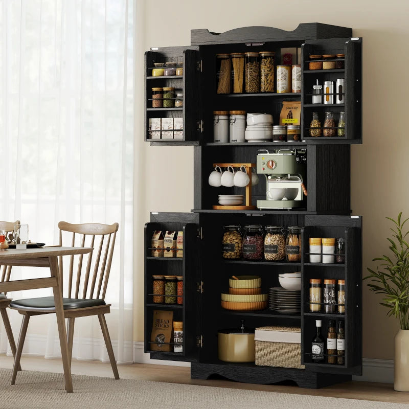 73" Kitchen Pantry Cabinet, Freestanding Kitchen Hutch with 12 Door Shelves, Adjustable Shelves, Microwave Stand, Black