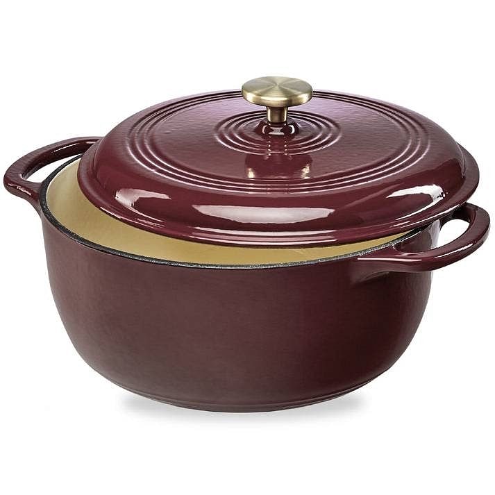 6 Quart Large Maroon Cabernet Red Enamel Cast-Iron Dutch Oven Kitchen Cookware - Free Shipping