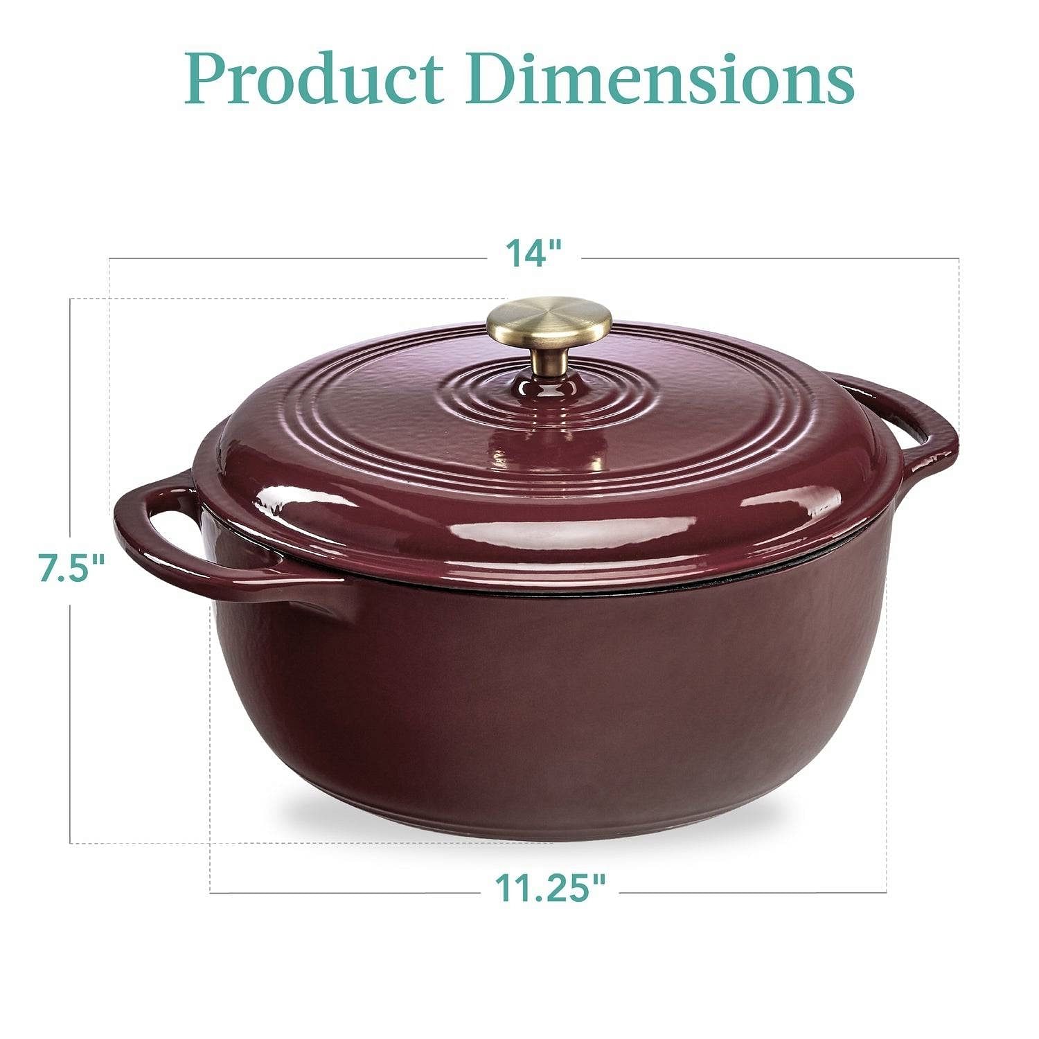 6 Quart Large Maroon Cabernet Red Enamel Cast-Iron Dutch Oven Kitchen Cookware - Free Shipping