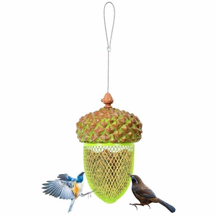 Outdoor Metal Mesh Bird Feeder with Metal Acorn Roof - Free Shipping