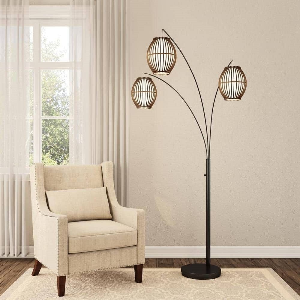 Modern Mid-Century Bohemian 82-inch Arch Floor Lamp with 3 Barrel Lights - Free Shipping