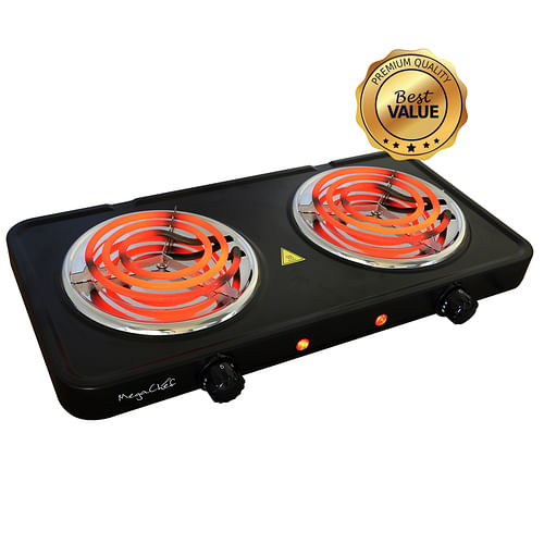 MegaChef Electric Easily Portable Ultra Lightweight Dual Coil Burner Cooktop Buffet Range in Matte Black - Free Shipping