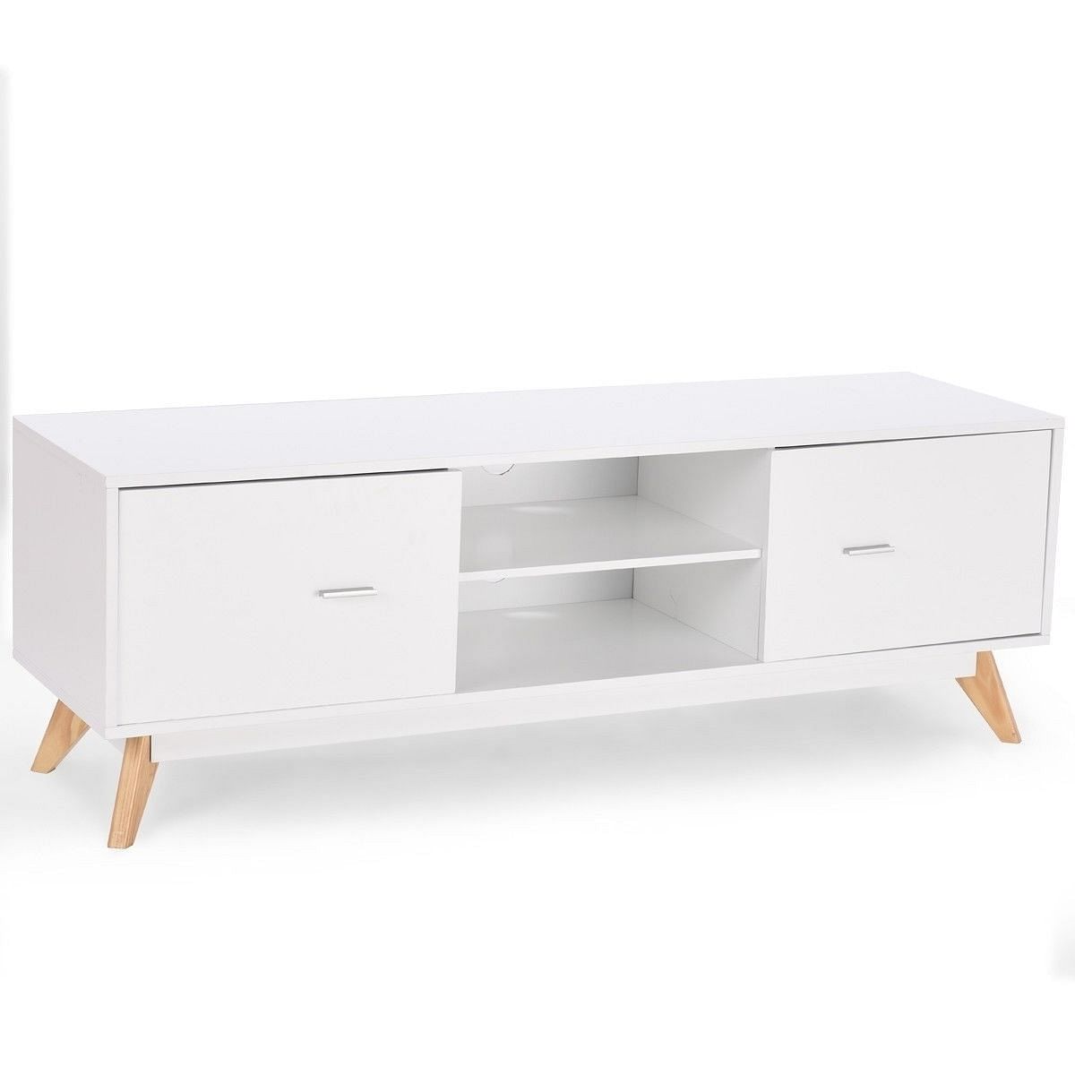 Modern Mid Century Style White TV Stand with Wood Legs - Free Shipping