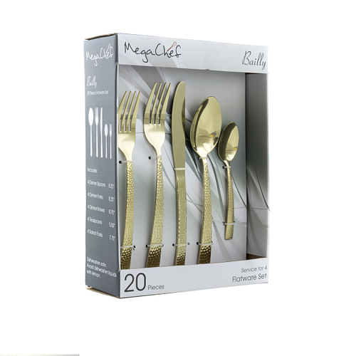 MegaChef Baily 20 Piece Flatware Utensil Set, Stainless Steel Silverware Metal Service for 4 in Light Gold - Free Shipping
