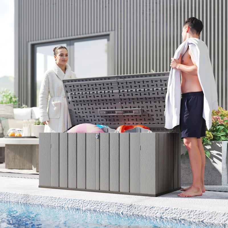 Outdoor Storage Box Large Capacity Deck Box with Lockable Lid Gas Struts for Patio Garden 125.5 gal Grey