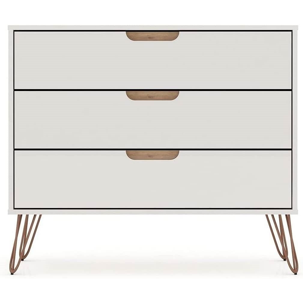 Modern Bedroom Scandinavian Style 3-Drawer Dresser in Off-White Natural Finish - Free Shipping