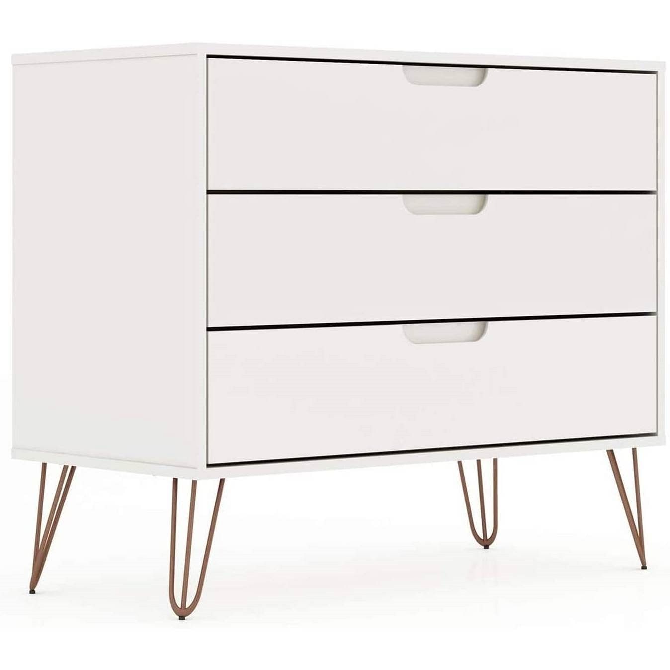 Modern Scandinavian Style Bedroom 3-Drawer Dresser in White Wood Finish - Free Shipping