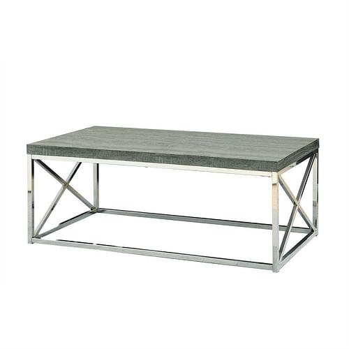 Modern Coffee Table with Chrome Metal Frame and Dark Taupe Wood Top - Free Shipping
