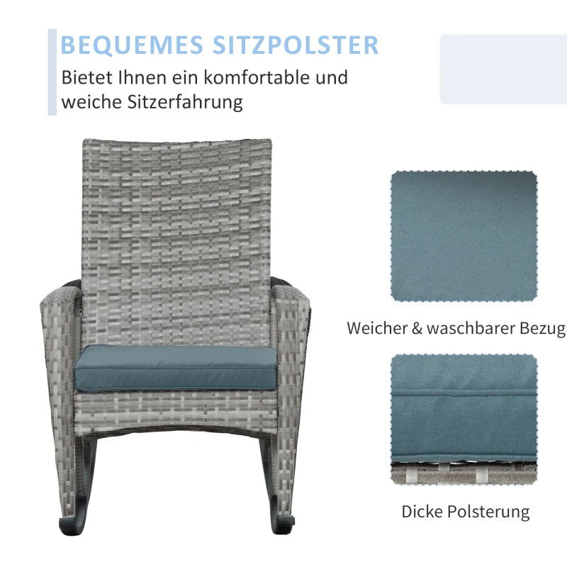 Outdoor PE Rattan Rocking Chair, Garden Glider Rocking Chair, Wicker Patio Chair Set with Armrest and Cushion, Grey