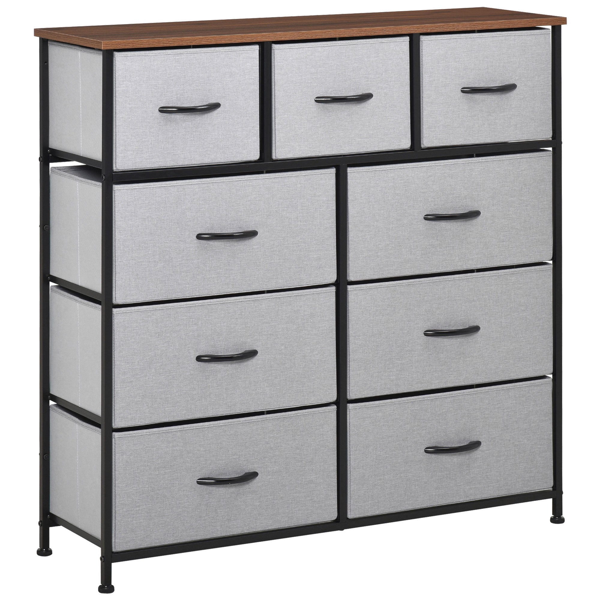 HOMCOM 9-Drawer Storage Dresser: Fabric Bins, Steel Frame & Wood Top for Living Spaces