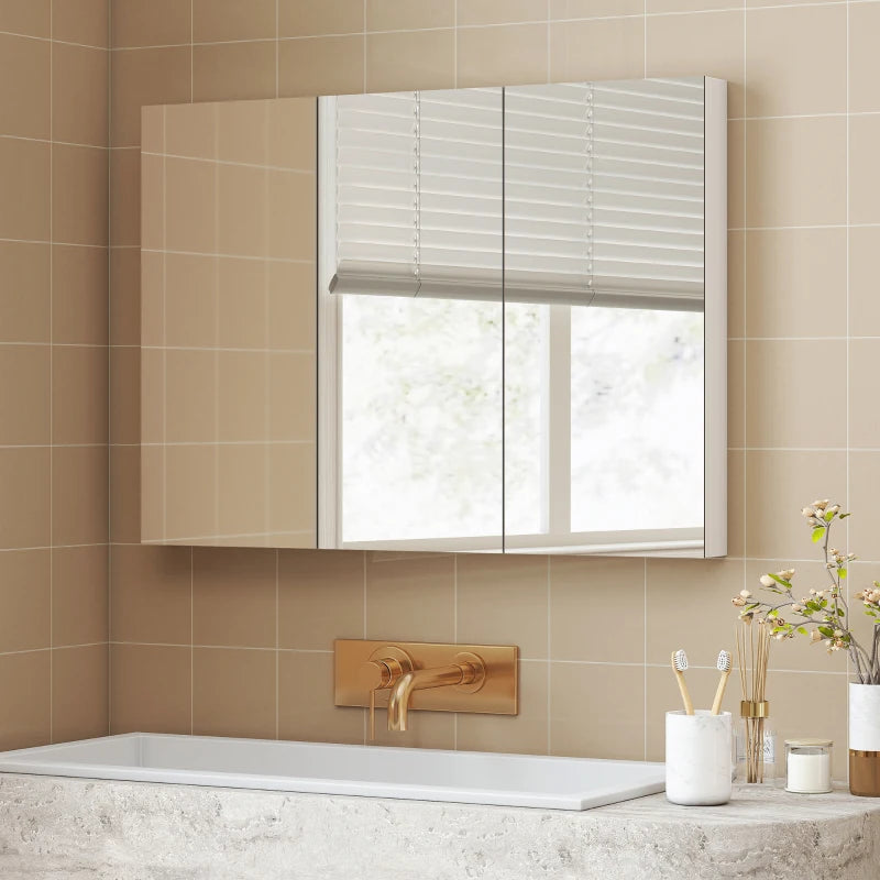 Three-Mirror Bathroom Medicine Storage Cabinet - White
