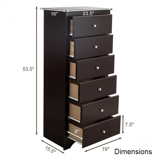 Modern Espresso 6 Drawer Tall Wood Dresser Chest - Free Shipping