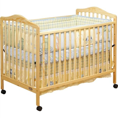 Farmhouse Natural Wood Convertible Crib Toddler Bed with Locking Caster Wheels - Free Shipping