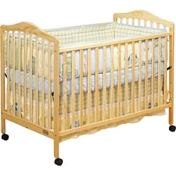 Farmhouse Natural Wood Convertible Crib Toddler Bed with Locking Caster Wheels - Free Shipping