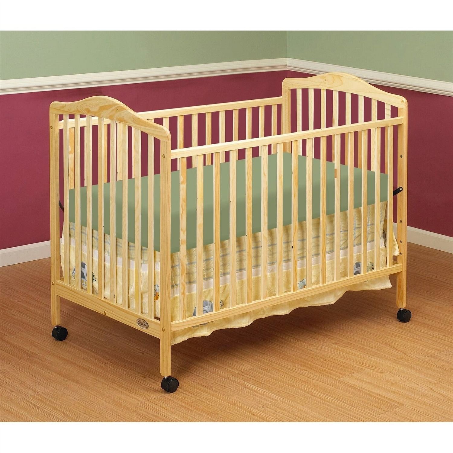 Farmhouse Natural Wood Convertible Crib Toddler Bed with Locking Caster Wheels - Free Shipping