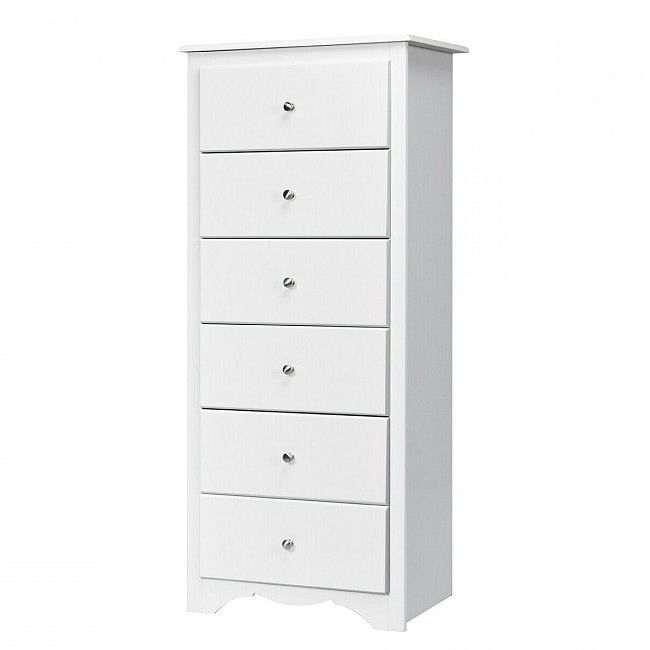 Modern White 6 Drawer Tall Wood Dresser Chest - Free Shipping