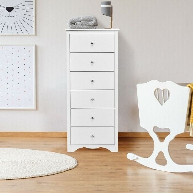 Modern White 6 Drawer Tall Wood Dresser Chest - Free Shipping