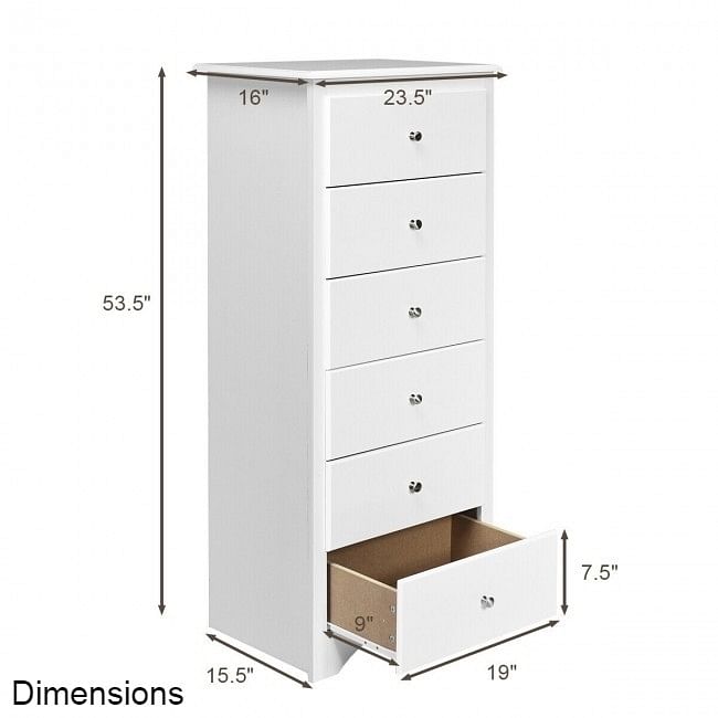 Modern White 6 Drawer Tall Wood Dresser Chest - Free Shipping