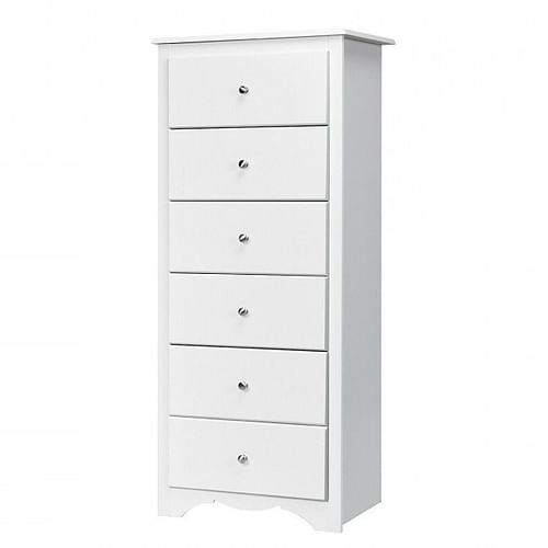 Modern White 6 Drawer Tall Wood Dresser Chest - Free Shipping
