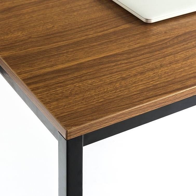 Modern Home Office Desk with Black Metal Frame and Brown Wood Top - Free Shipping